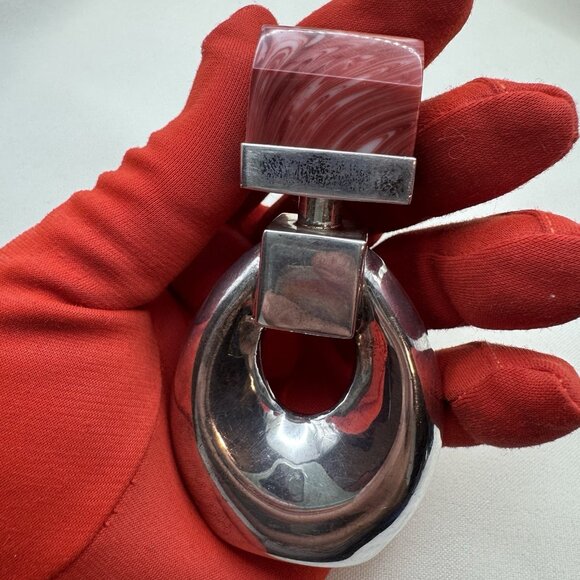 Vintage Sterling Silver Perfume Bottle Red Swirl Acrylic Top Signed Modernist - Picture 2 of 11